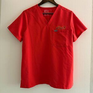 Figs Scrubs Embroidered Catarina Top Medium Hibiscus